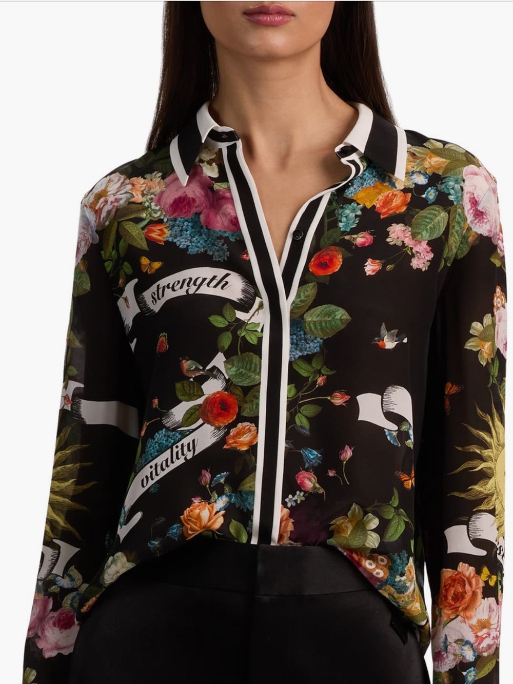 Alice+Olivia Willa Printed Silk Button-Up Blouse NWT